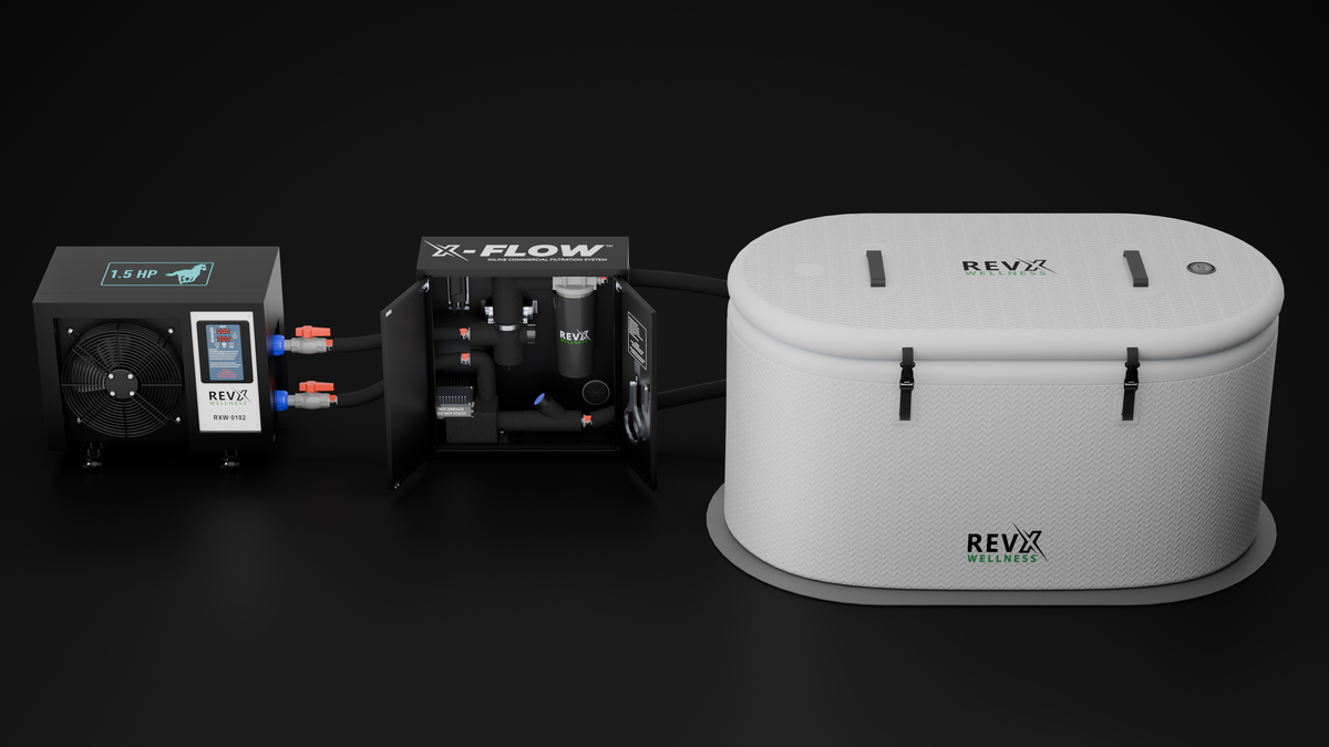 RevX X-FLOW cabinet with chiller and cold plunge, front view