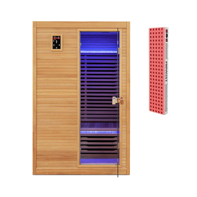 2026 New 2 People Far Infrared Wooden Sauna Room with Free Red Light Therapy for Home