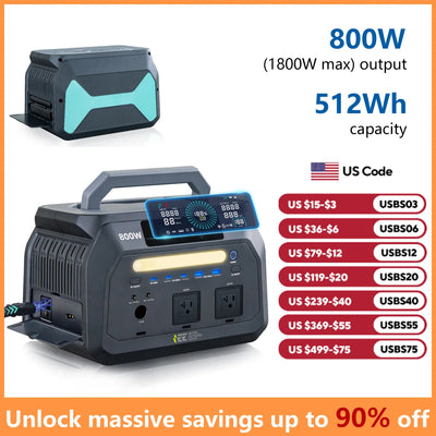 IEE P800 Portable Power Station, 512Wh LiFePO4 generator,1600W Peak Solar Generators, 800 wat power source,2x800W AC Outlets Lightweight & Quiet Solar Generator for Camping, Home Emergency, RV & Outdoor Travel