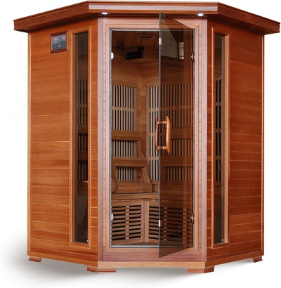 Infrared Sauna Built for Home Wellness, 3-Person Cedar Construction, 7 Carbon Heaters, Digital Controls
