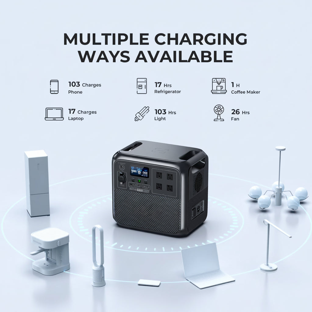 Solar Generator AC180 with 100W Solar Panel Included, 1152Wh Portable Power Station W/ 4 1800W (2700W Surge) AC Outlets, Lifepo4 Emergency Power for Camping, Off-Grid, Power Outage — product view 4