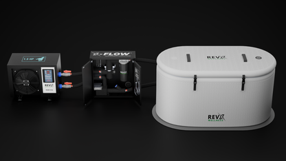 RevX X-FLOW cabinet with chiller and cold plunge, front view