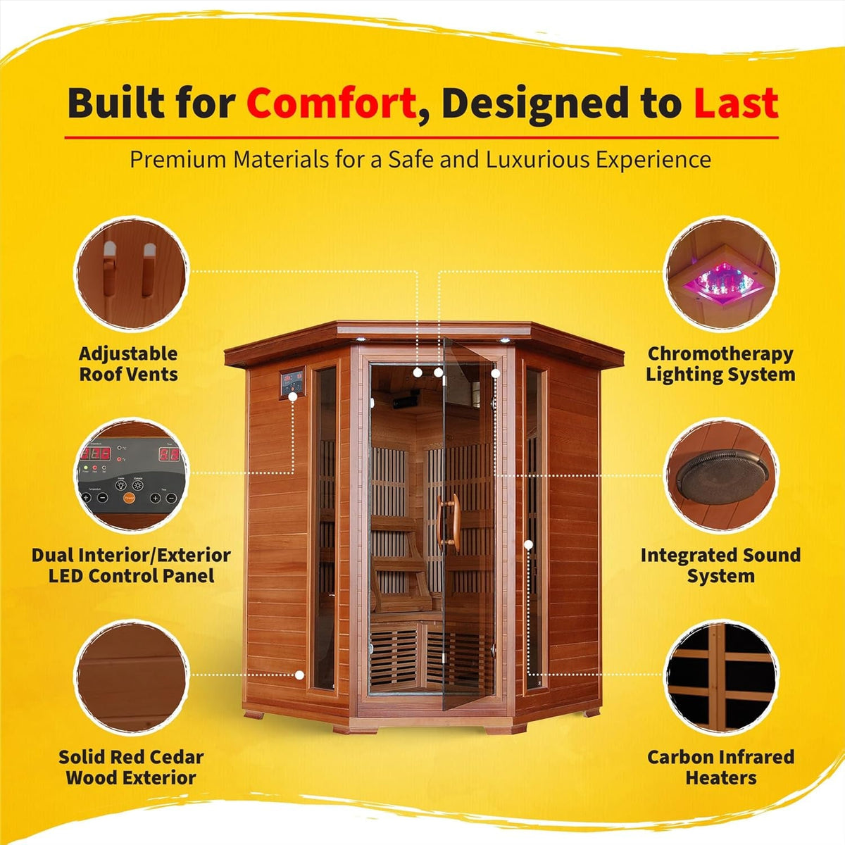 Hudson Bay 3-Person Canadian Red Cedar Corner Infrared Sauna