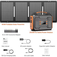 300-Watt Portable Solar Generator W/ Foldable 60-Watt Monocrystalline Solar Panel and 280Wh for Camping, RV, Outdoor Use