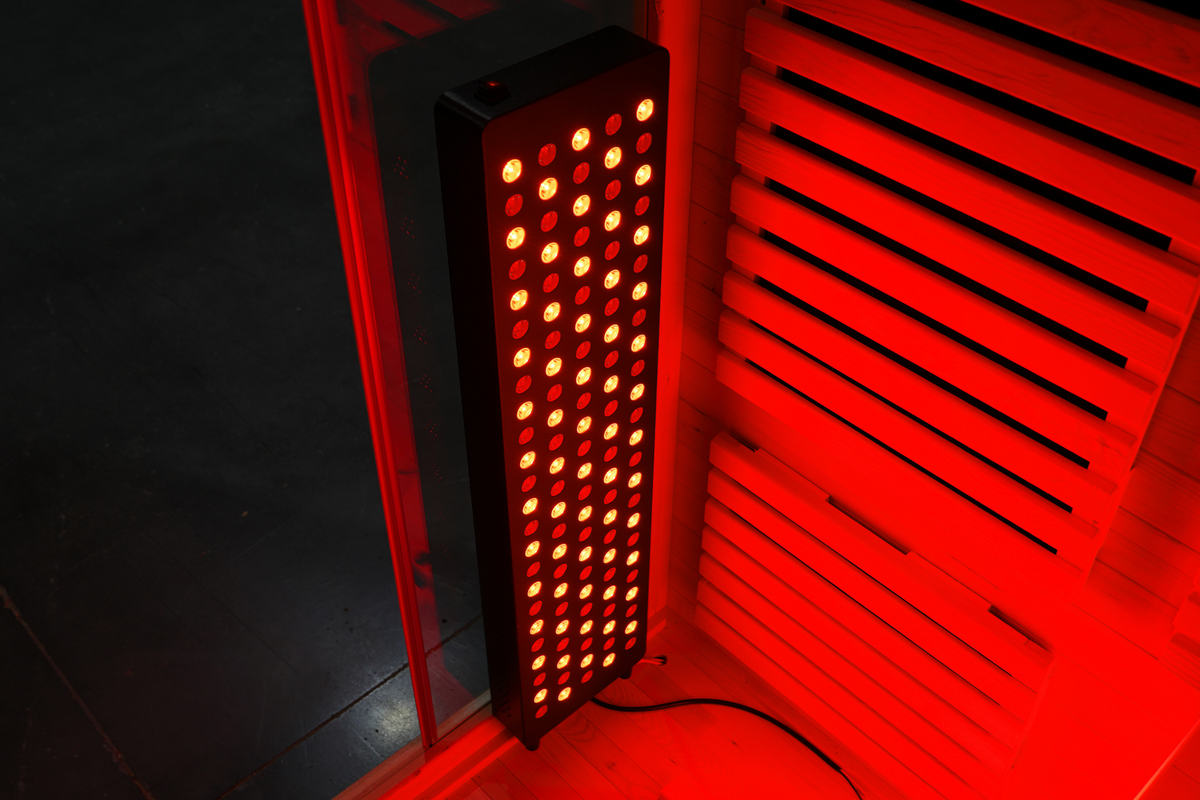 Blisspod Venetian RED red light panel glowing close-up