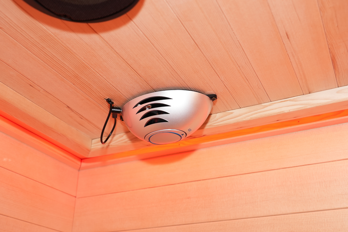 Blisspod Venetian RED sauna ceiling speaker close-up