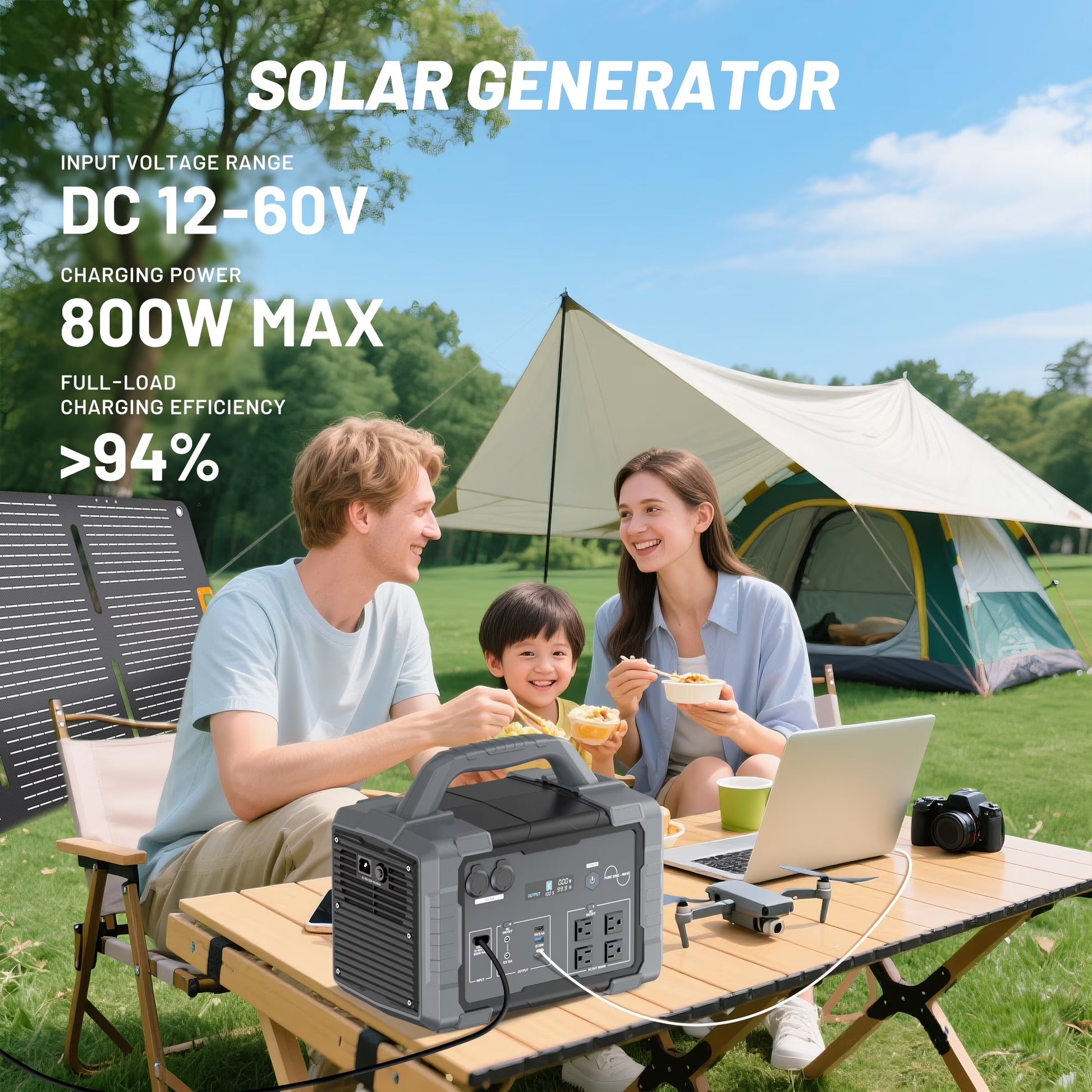 1800W Portable Solar Generator, 1024Wh Portable Power Station with 11 Outputs, Battery Generator for Home Emergency, Outdoor Camping, RV Trip, Blackout
