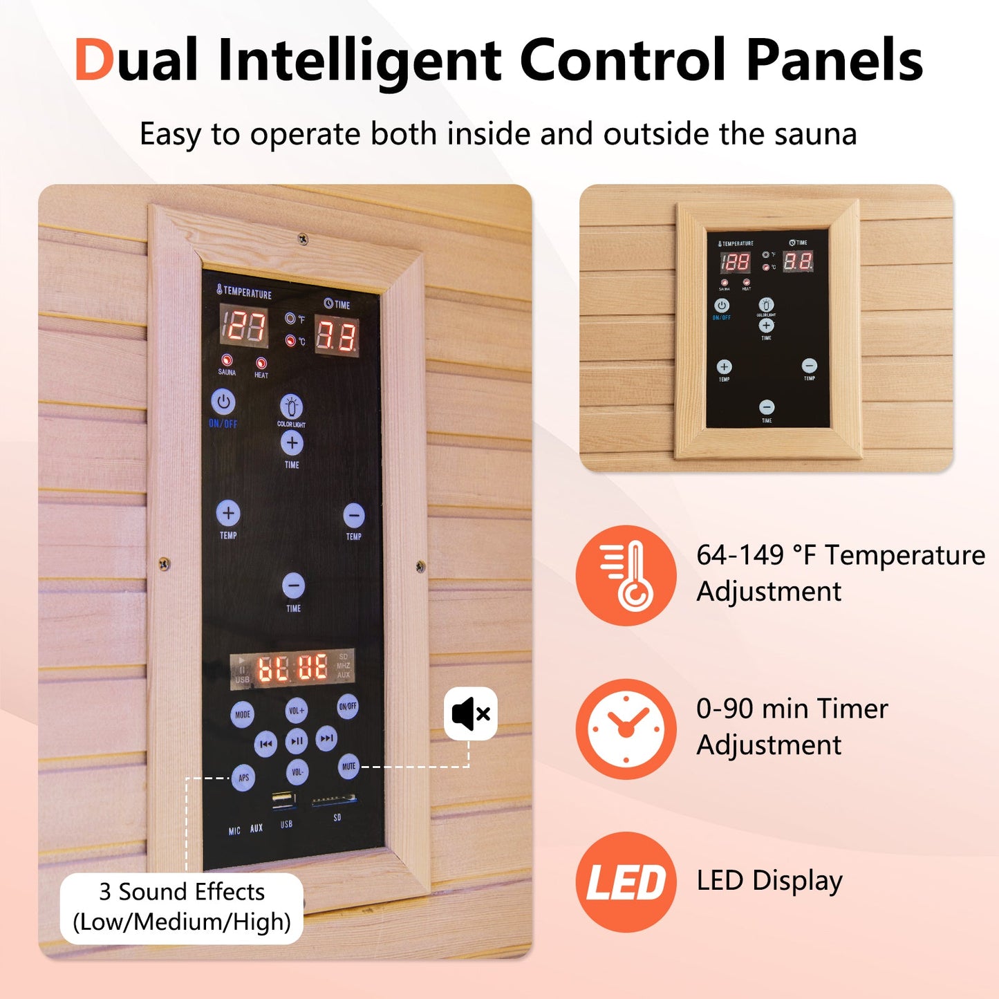 2026 New 2 People Far Infrared Wooden Sauna Room with Free Red Light Therapy for Home