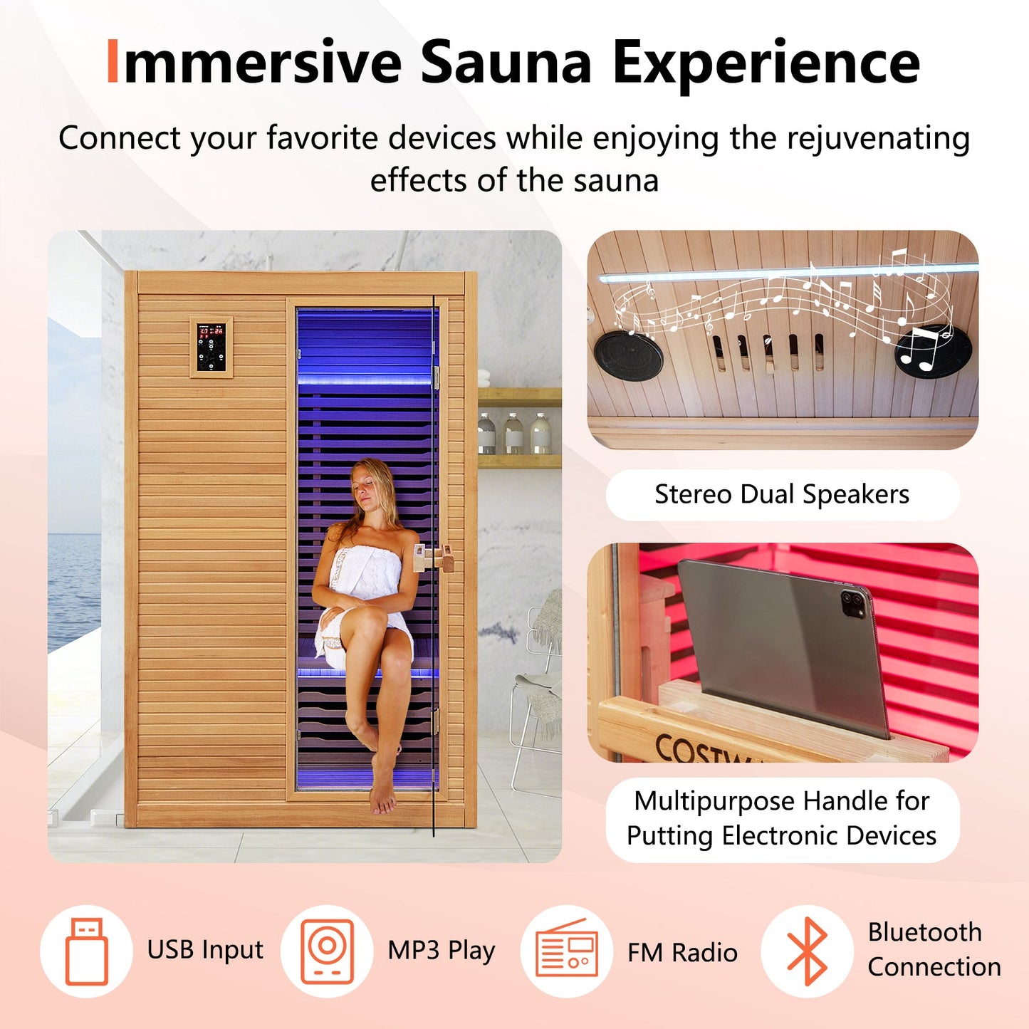 2026 New 2 People Far Infrared Wooden Sauna Room with Free Red Light Therapy for Home