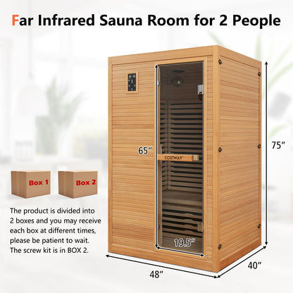 2026 New 2 People Far Infrared Wooden Sauna Room with Free Red Light Therapy for Home