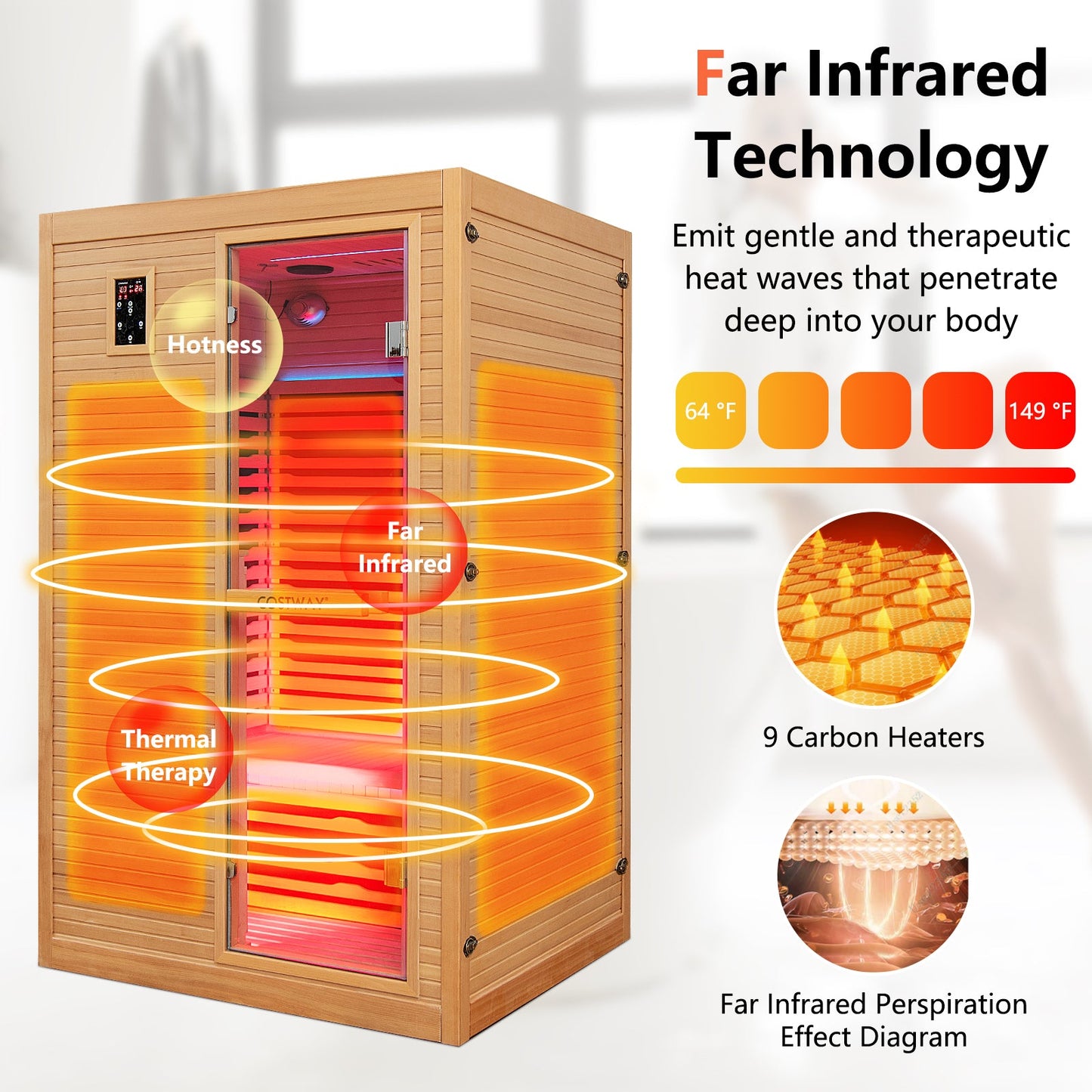 2026 New 2 People Far Infrared Wooden Sauna Room with Free Red Light Therapy for Home