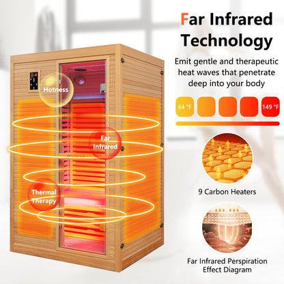 2026 New 2 People Far Infrared Wooden Sauna Room with Free Red Light Therapy for Home