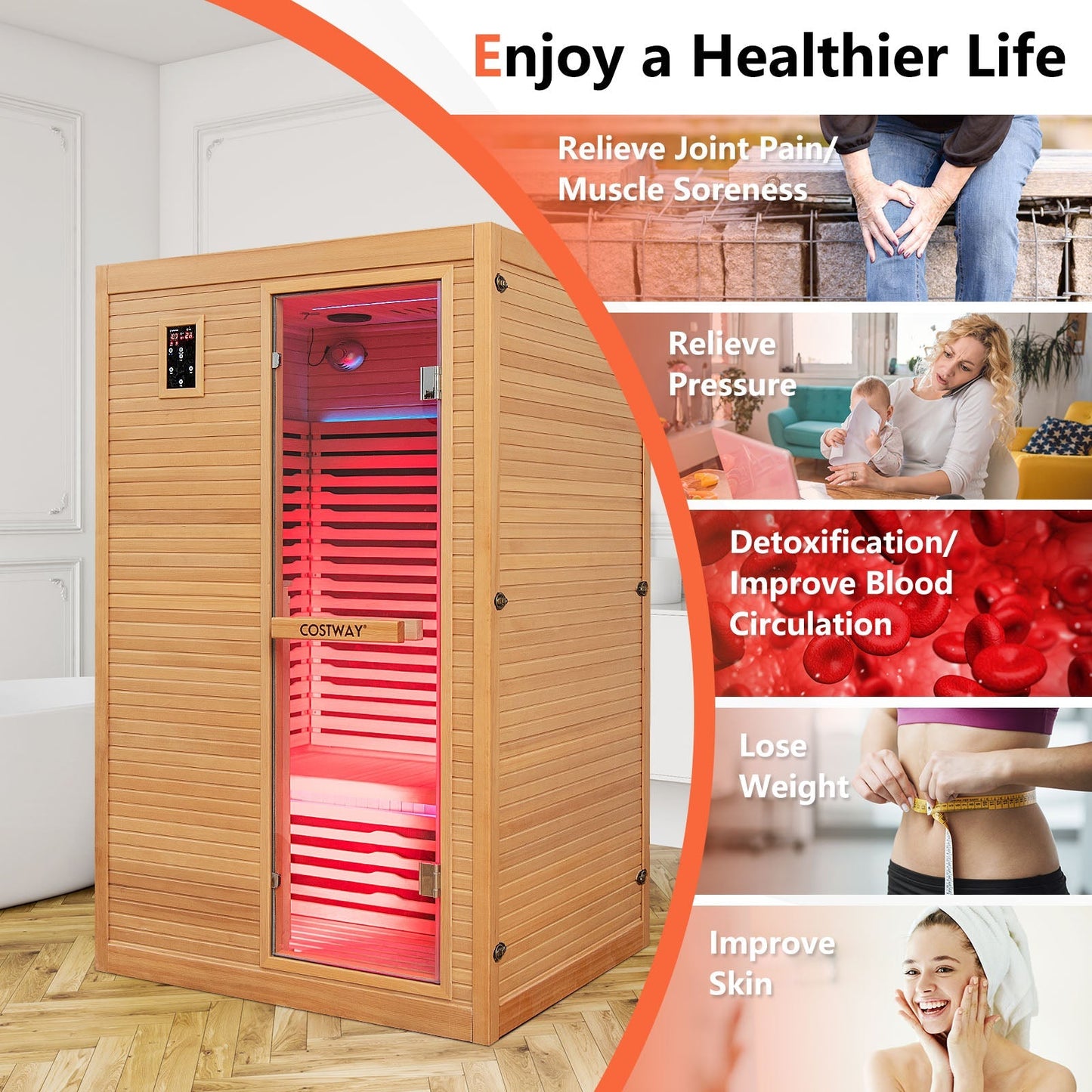 2026 New 2 People Far Infrared Wooden Sauna Room with Free Red Light Therapy for Home