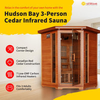 Hudson Bay 3-Person Cedar Corner Infrared Sauna with 7 Carbon Heaters