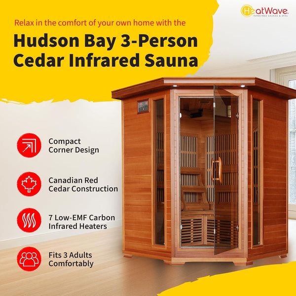 Infrared Sauna Built for Home Wellness, 3-Person Cedar Construction, 7 Carbon Heaters, Digital Controls