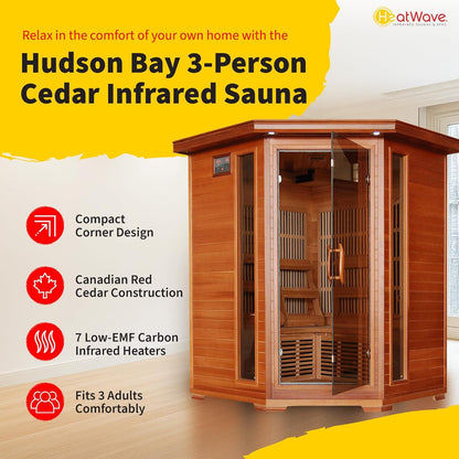 Hudson Bay 3-Person Canadian Red Cedar Corner Infrared Sauna