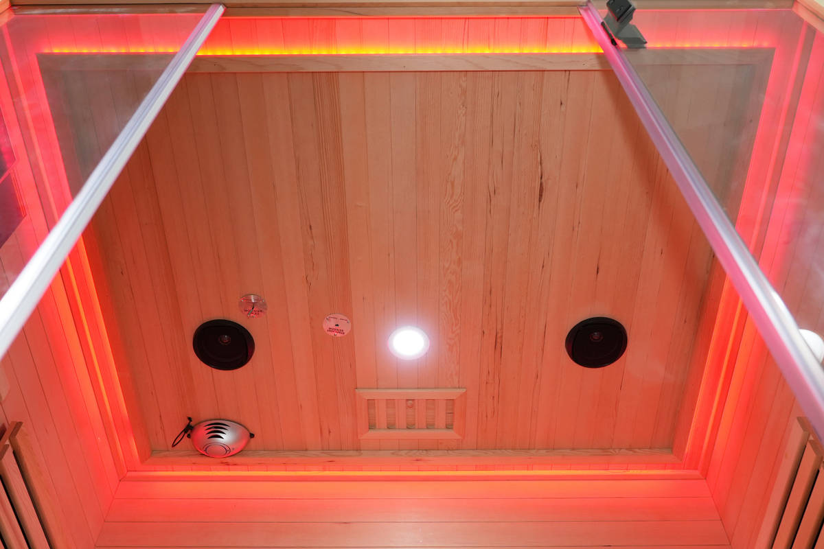 Blisspod Venetian RED sauna ceiling with lights and speakers
