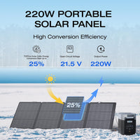 EF ECOFLOW 220 Watt Portable Solar Panel, IP68 Waterproof | 25% High Conversion Efficiency N-Type Solar Cell, Nextgen Foldable Solar Panel with Adjustable Kickstand for Camping RV