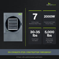 Home Freeze Dryer Built for Large Batches, 7-Tray Stainless Steel, 2000W Power, XL Premier Pump — Results & Stats