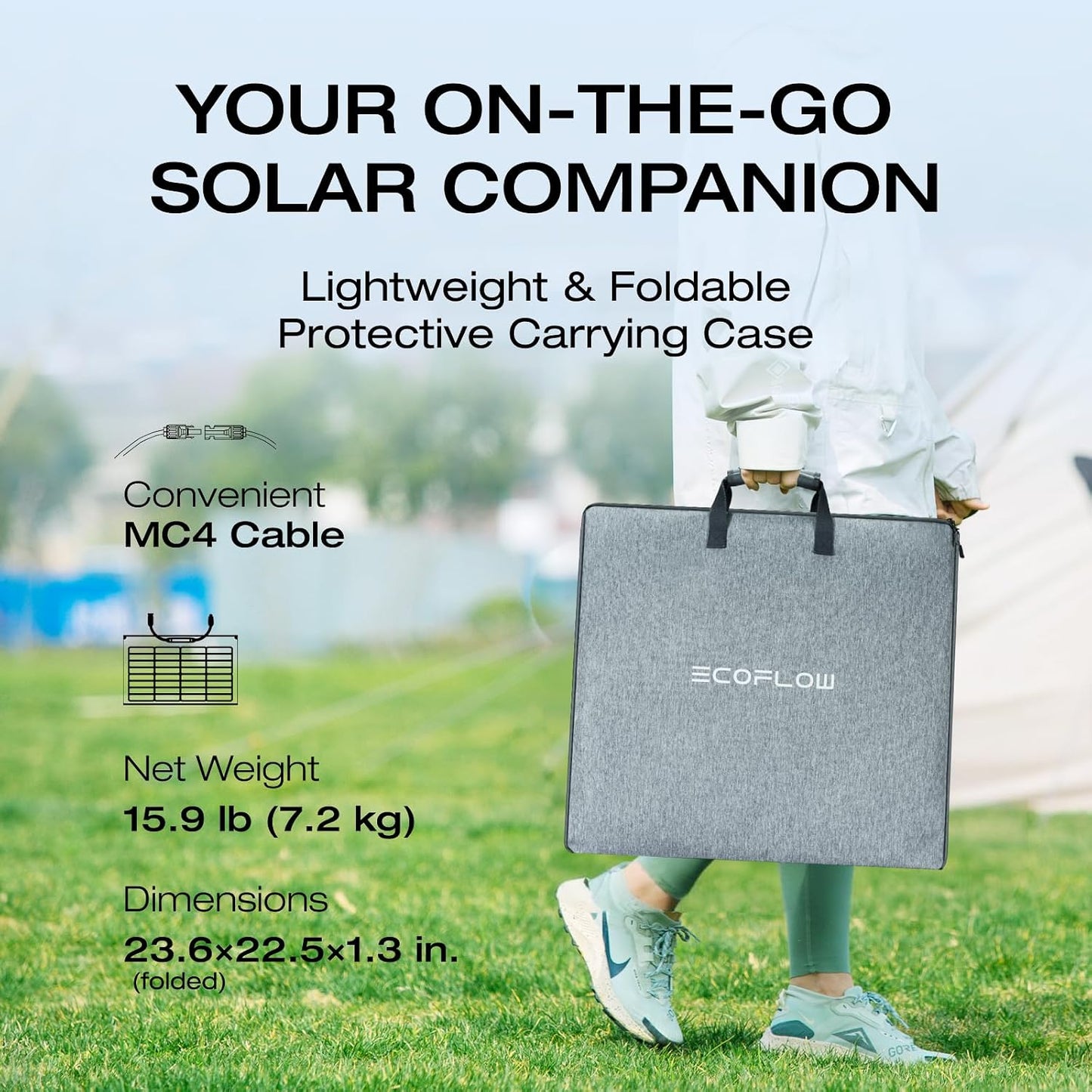 EF ECOFLOW 220 Watt Portable Solar Panel, IP68 Waterproof | 25% High Conversion Efficiency N-Type Solar Cell, Nextgen Foldable Solar Panel with Adjustable Kickstand for Camping RV