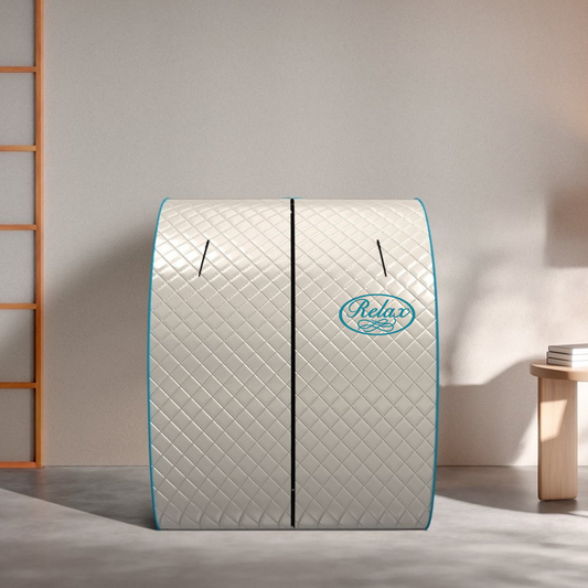 Relax Silver Elite tent sauna set up in a bright room