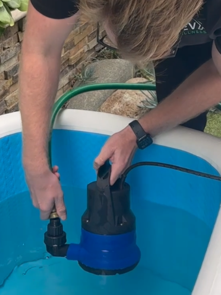 Placing the RevX drain pump into a cold plunge tub