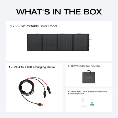 EF ECOFLOW 220 Watt Portable Solar Panel, IP68 Waterproof | 25% High Conversion Efficiency N-Type Solar Cell, Nextgen Foldable Solar Panel with Adjustable Kickstand for Camping RV