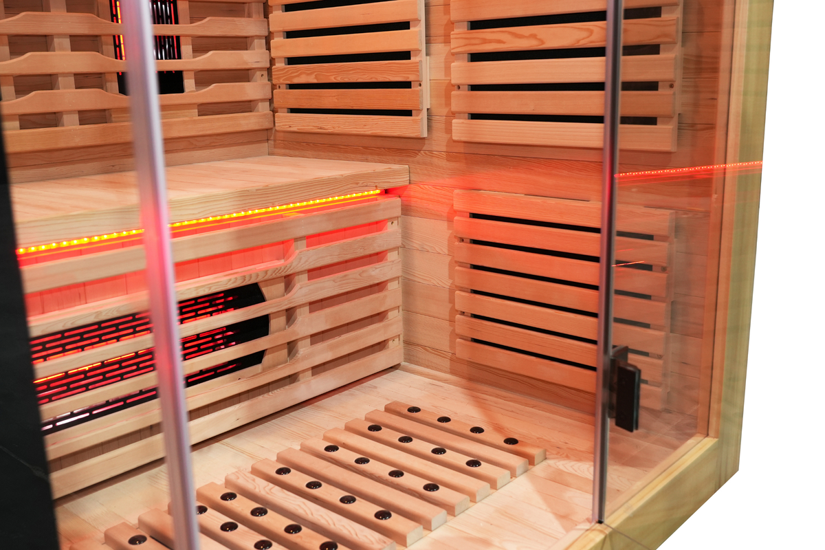 Blisspod Venetian RED sauna floor heater and bench