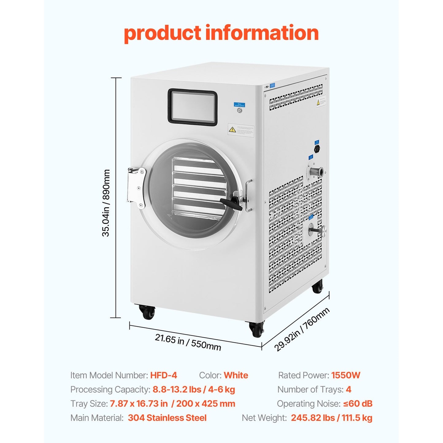 Vacuum Freeze Dryer 4-Layer Fruit Vegetable Freeze Drying Machine W/ Pump White