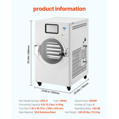 Vacuum Freeze Dryer 4-Layer Fruit Vegetable Freeze Drying Machine W/ Pump White