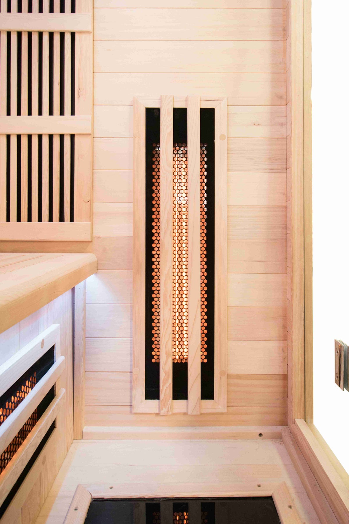 NiceBeam sauna interior with vertical red light panel