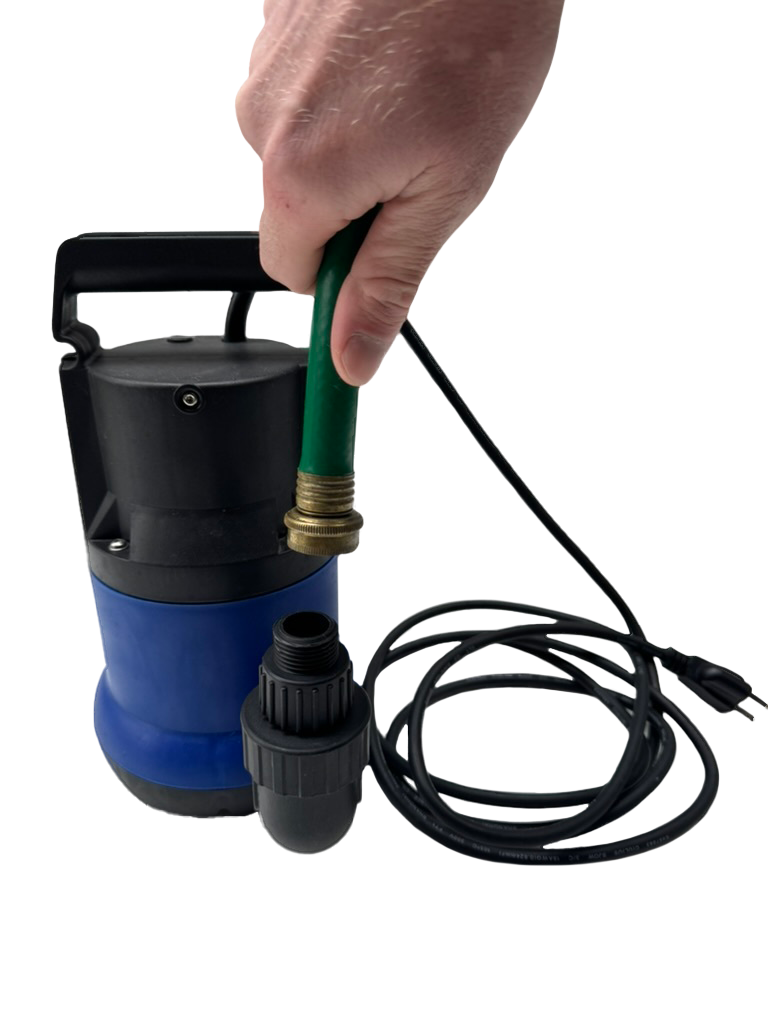 Attaching a garden hose to the RevX cold plunge drain pump