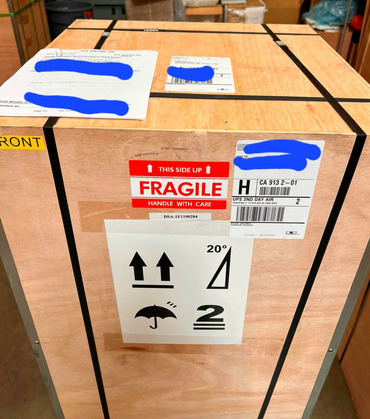 DewStand DSA-1F packed in a wooden shipping crate