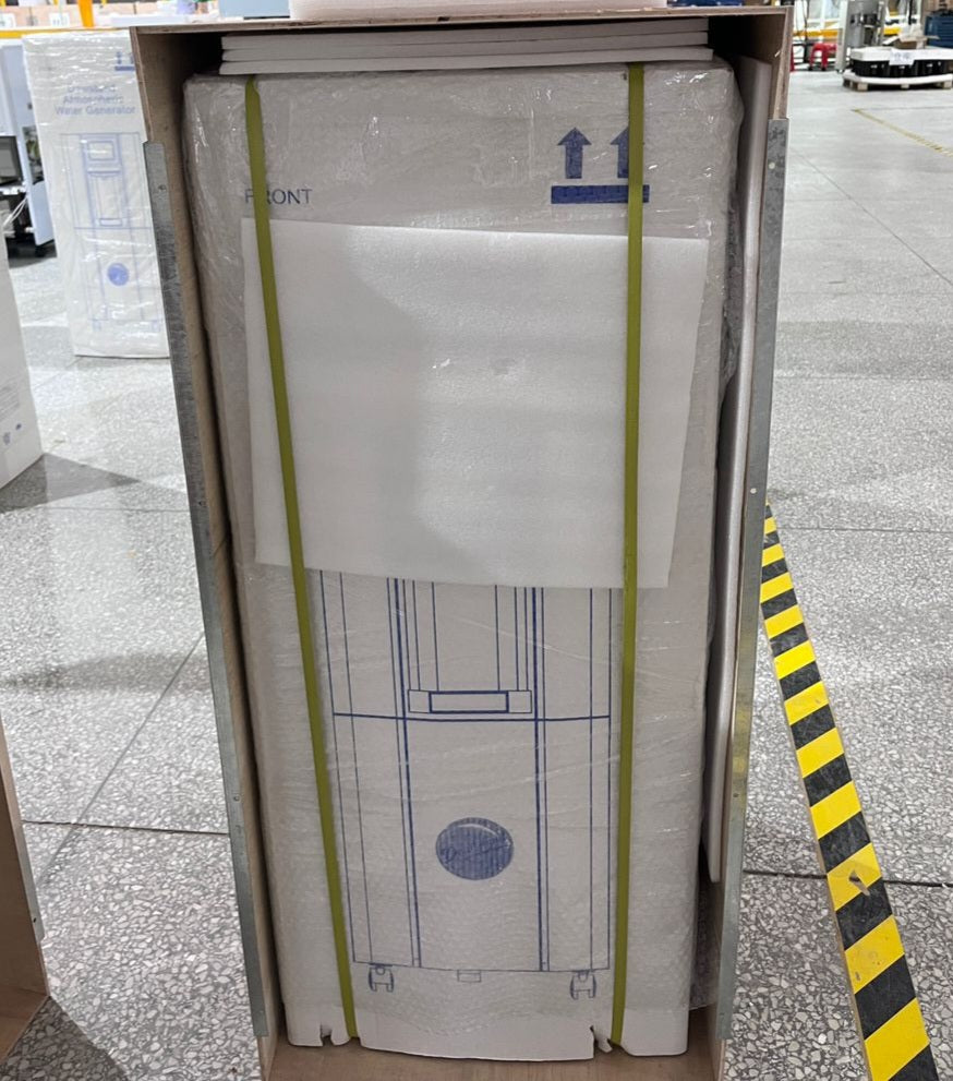 DewStand DSA-1F atmospheric water generator crated for shipping