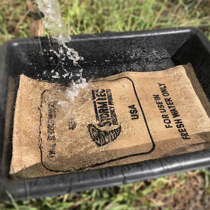 StormBag flood bag absorbing water in a tub