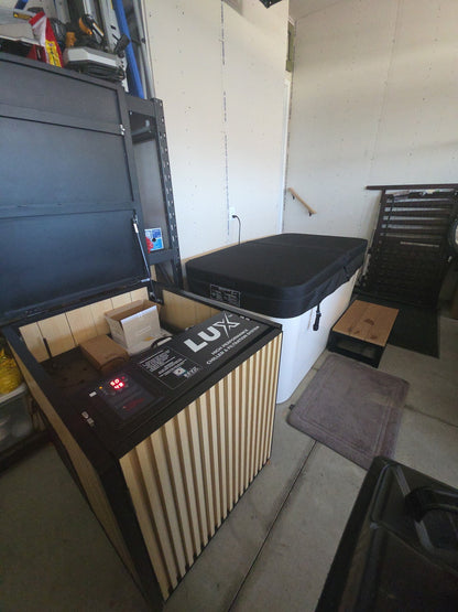RevX Acrylic X Tub cold plunge with LUX chiller cabinet, top view
