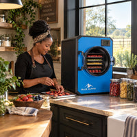 Blue Alpine Large Elite freeze dryer with strawberries in kitchen