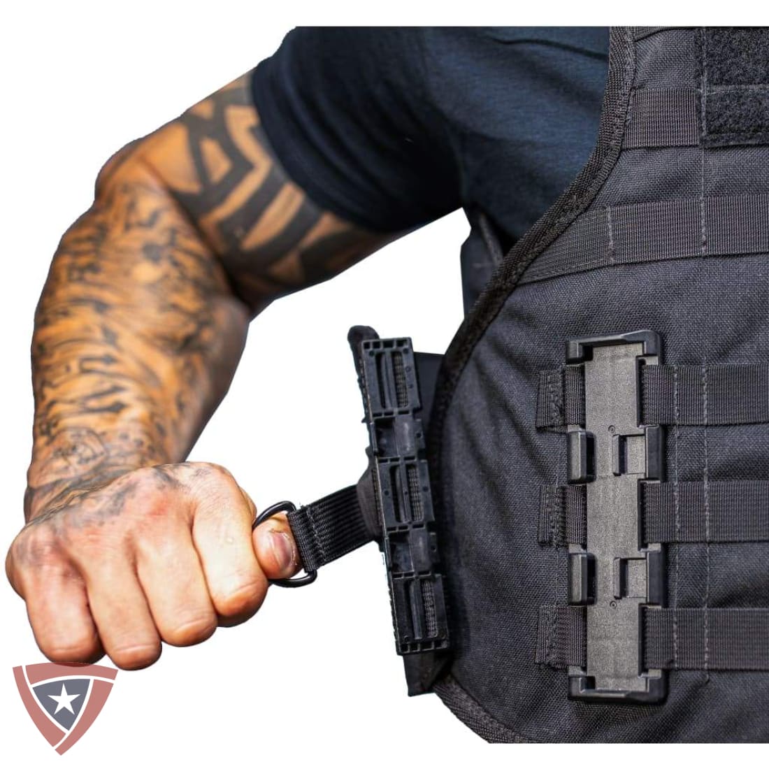 Adjusting the side strap on the Citizen Armor SHTF tactical vest