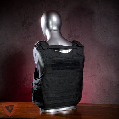 Citizen Armor SHTF tactical vest on a mannequin, rear three-quarter view
