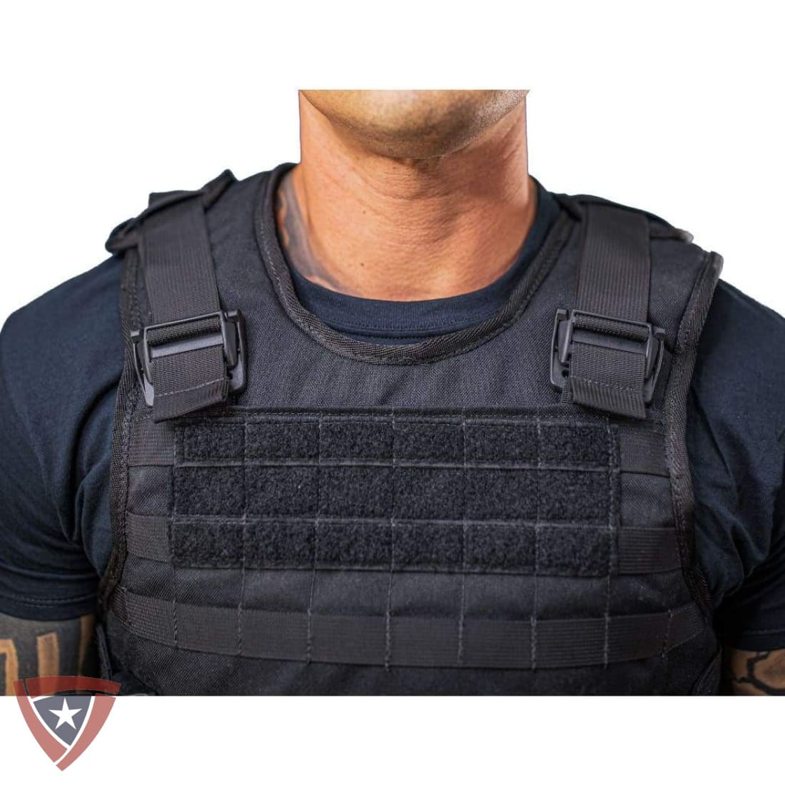 Citizen Armor SHTF vest shoulder straps and MOLLE front panel close-up