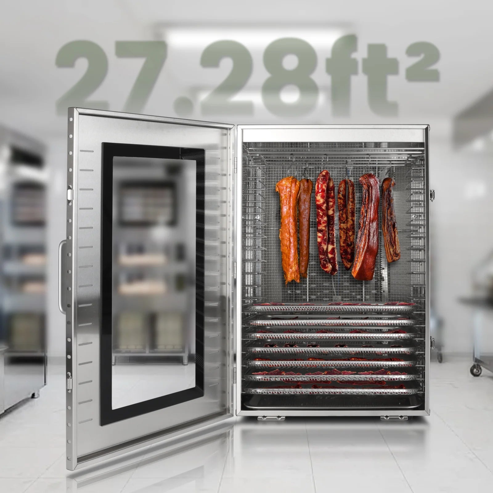 Commercial Food-Dehydrator Machine 16 Trays, 27.28Ft² Industrial-Dehydrator Large Capacity, 70ºf-190ºf Commercial Food-Dryer Machine, 1500W Meat Dryer for Fruit