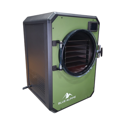 Blue Alpine Medium Elite freeze dryer in green, angled view