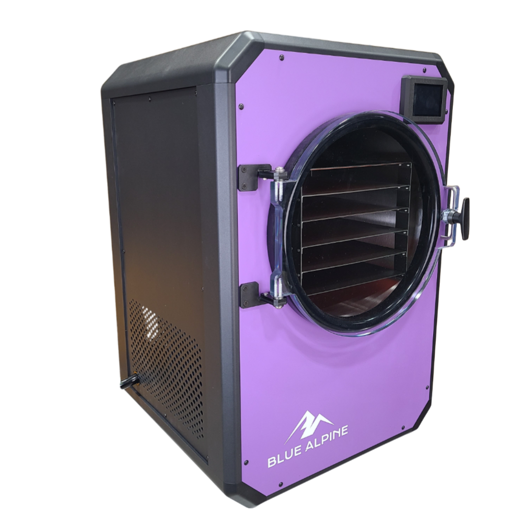 Blue Alpine Medium Elite freeze dryer in purple, angled view