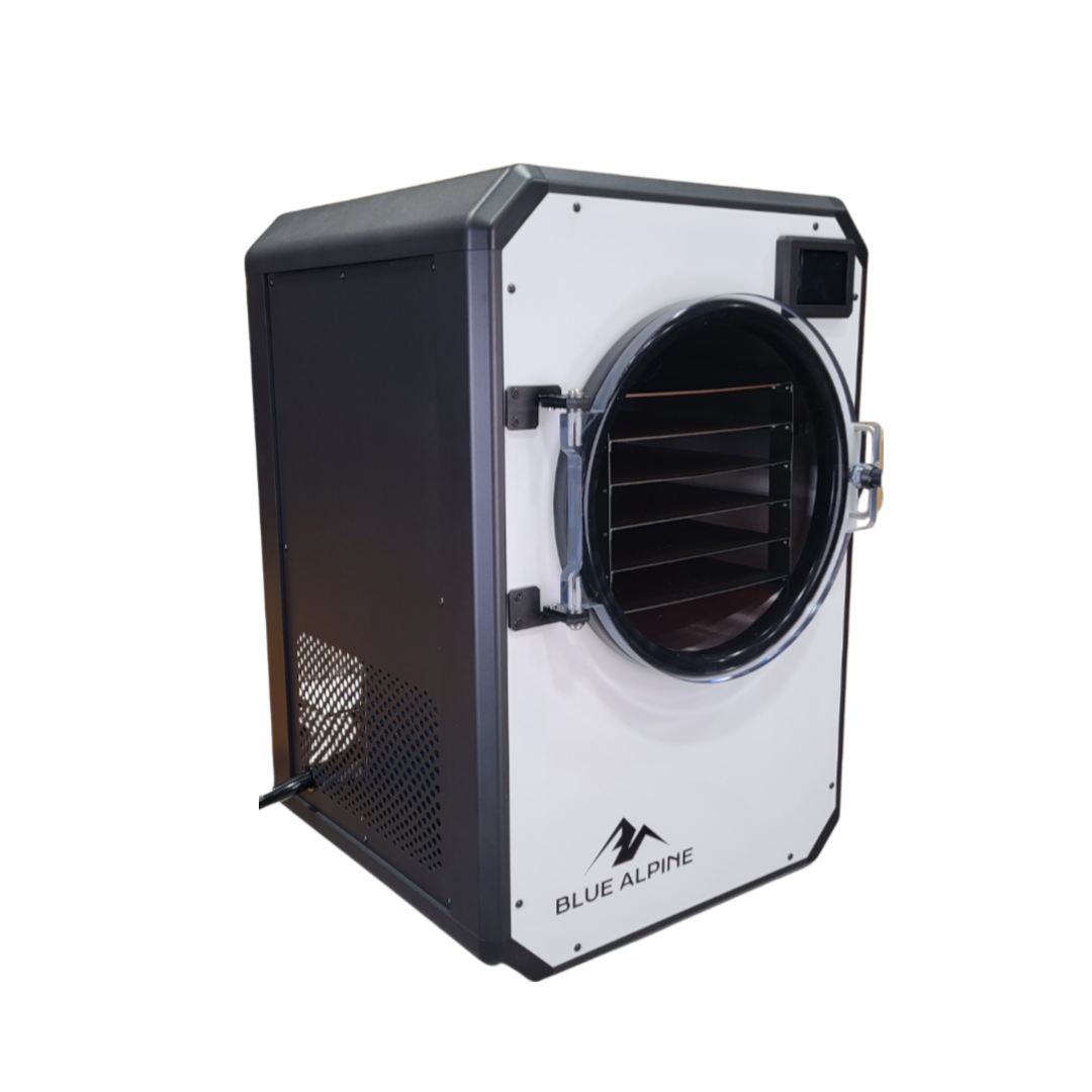 Blue Alpine Medium Elite freeze dryer in white, angled view