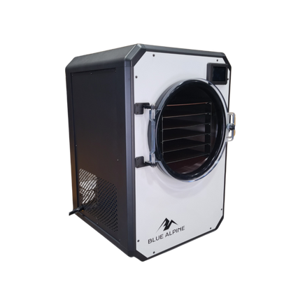 Blue Alpine Medium Elite freeze dryer in white, angled view