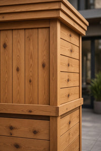 Close-up of Canadian hemlock sauna wood craftsmanship