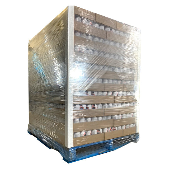 Pallet of Simpler Life emergency canned drinking water, shrink-wrapped